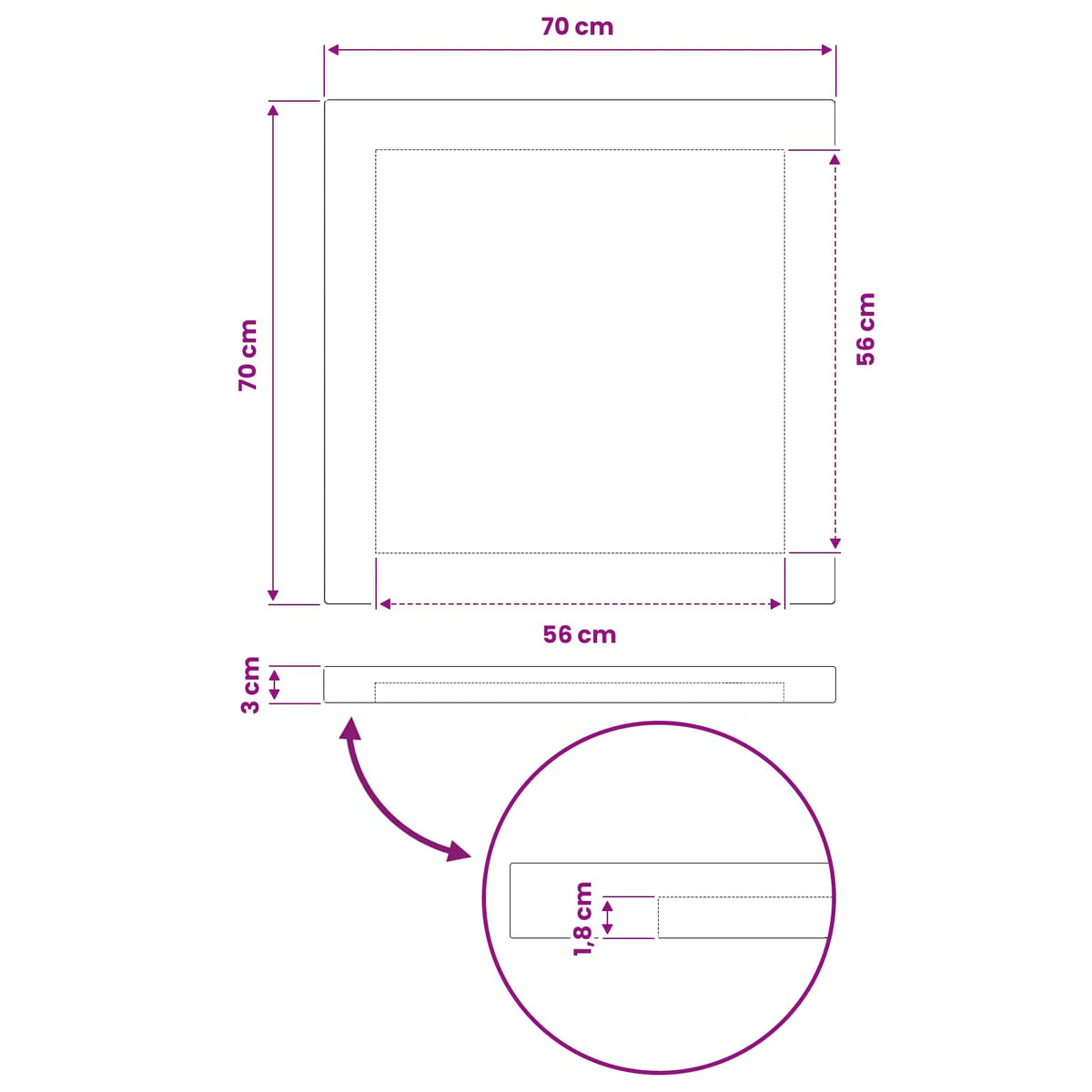 Rectangular Table Top 80 x 70 x 3.2 cm Rectangular