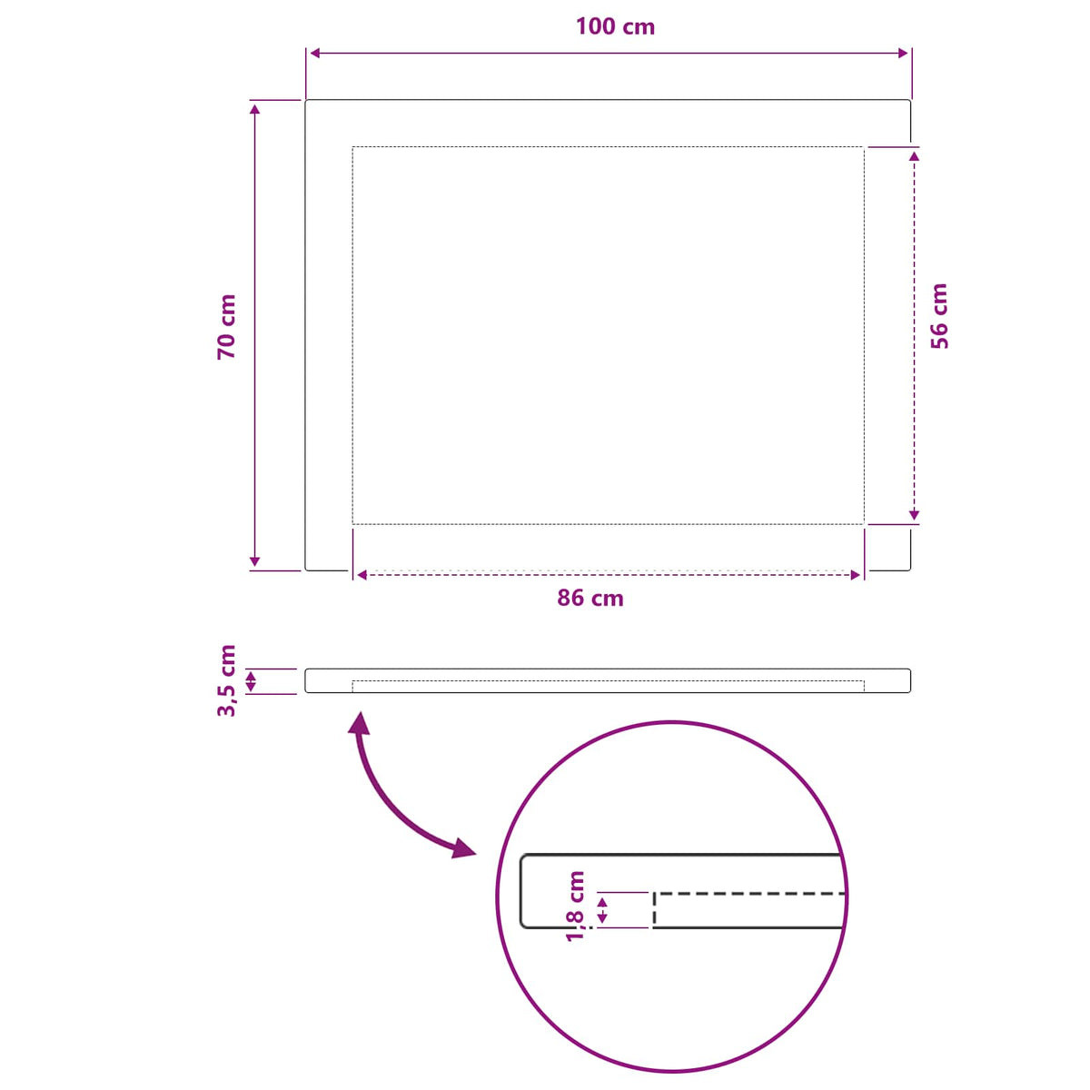Rectangular Table Top 100 x 70 x 3.2 cm Rectangular