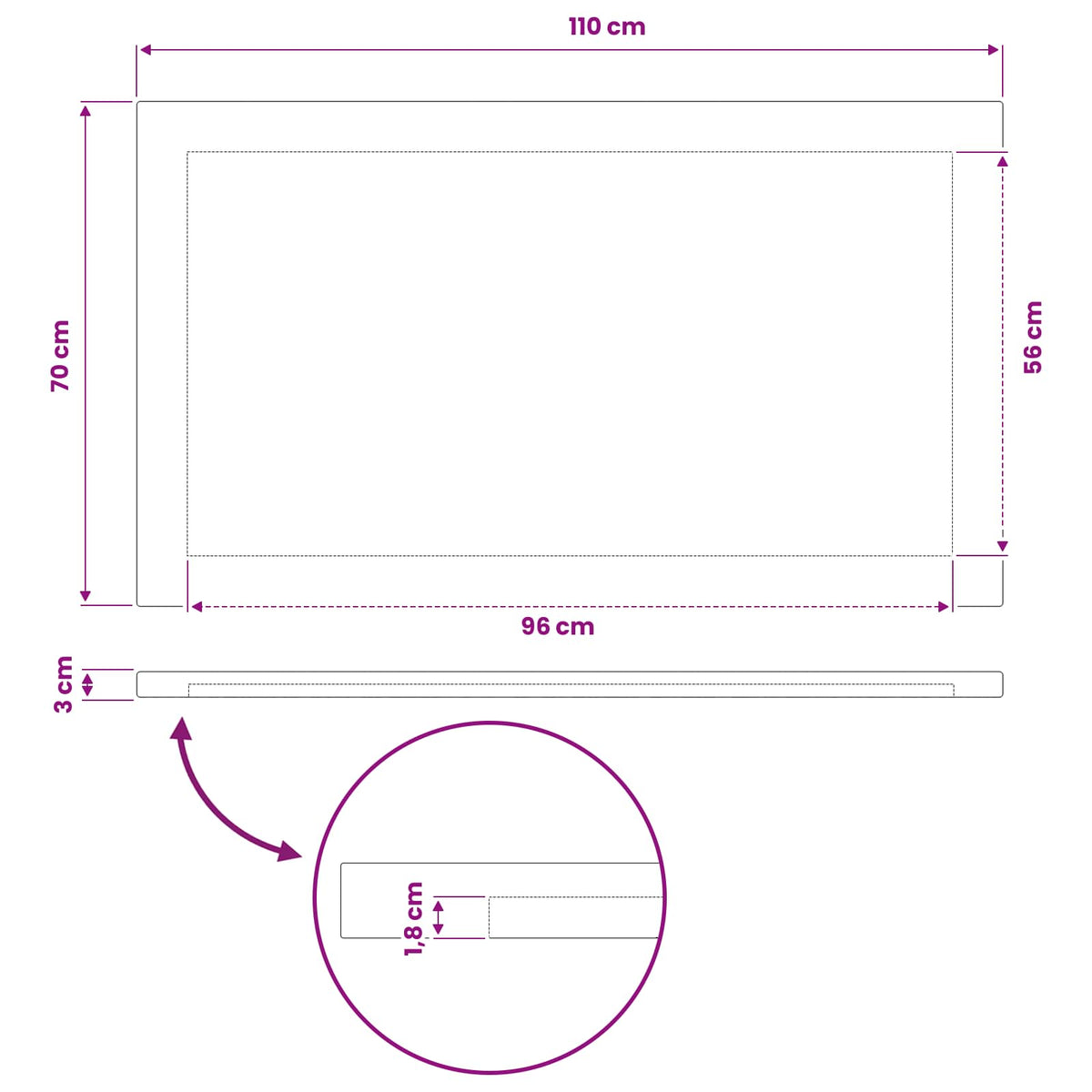 Rectangular Table Top 110 x 70 x 3.2 cm Rectangular
