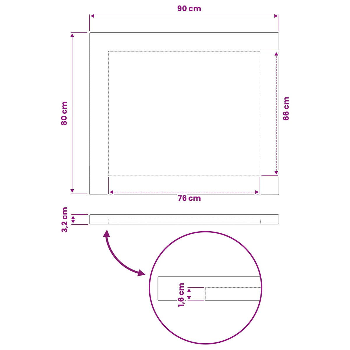 Rectangular Table Top 90 x 80 x 3.2 cm Rectangular