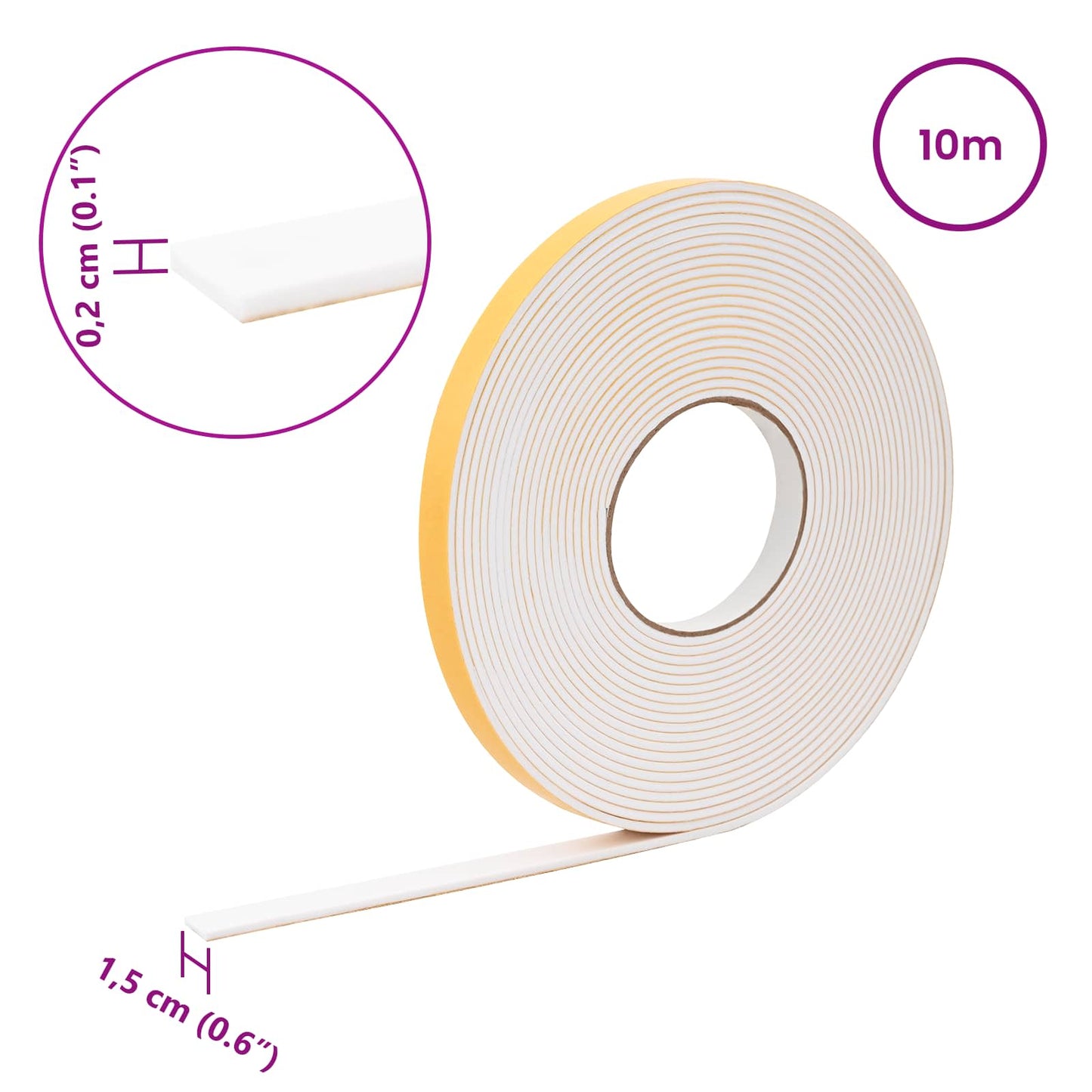 Self-adhesive Foam Tape White 15mm x 10m CR Foam
