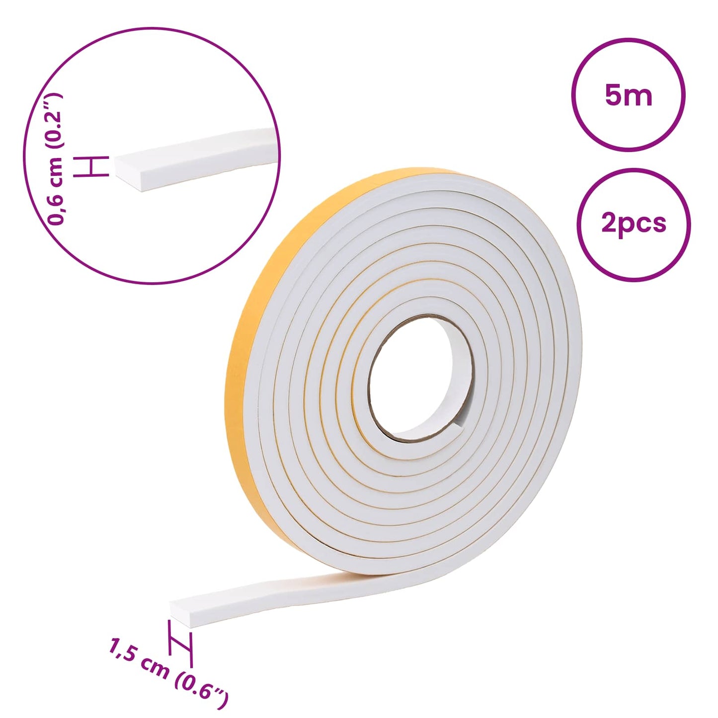 Self-adhesive Foam Tape 2 pcs White 15mm x 5m CR Foam