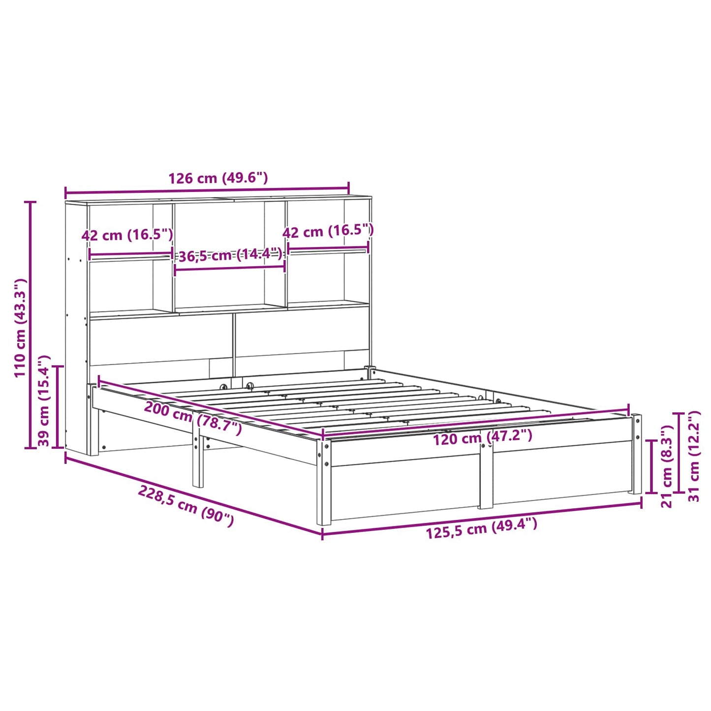 Bed Frame with Storage Headboard Wax Brown 120 x 200 cm