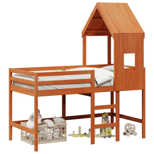 Loft Bed Frame Wax Brown 90 x 190 cm Solid Pine Wood Loft Bed Frame Wax Brown 90 x 190 cm Solid Pine Wood