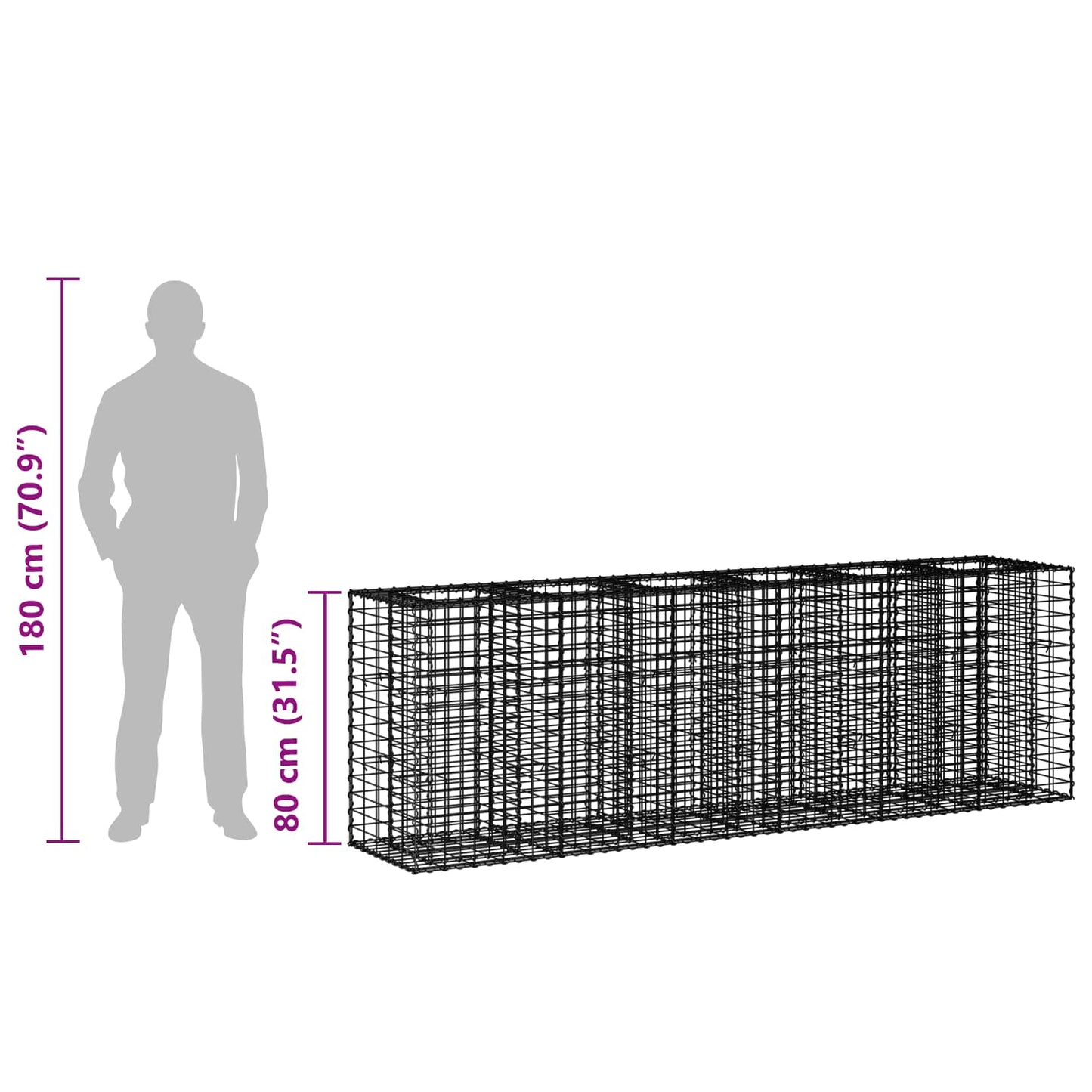 Gabion Raised Bed 2 pcs Silver 250 x 50 x 80 cm