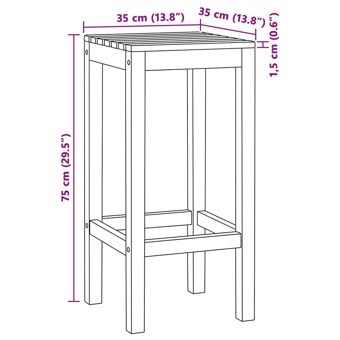Bar Stool 2 pcs Natural Solid Teak Wood