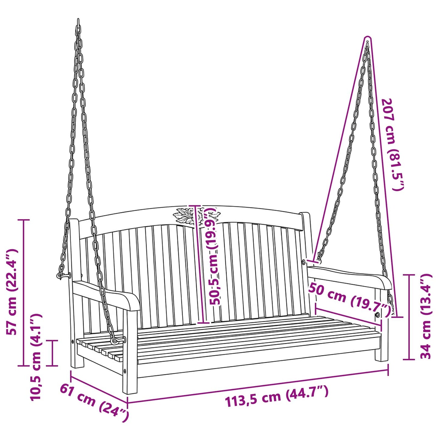 Swing Bench Natural 114 x 61 x 61.5 cm Solid Teak Wood