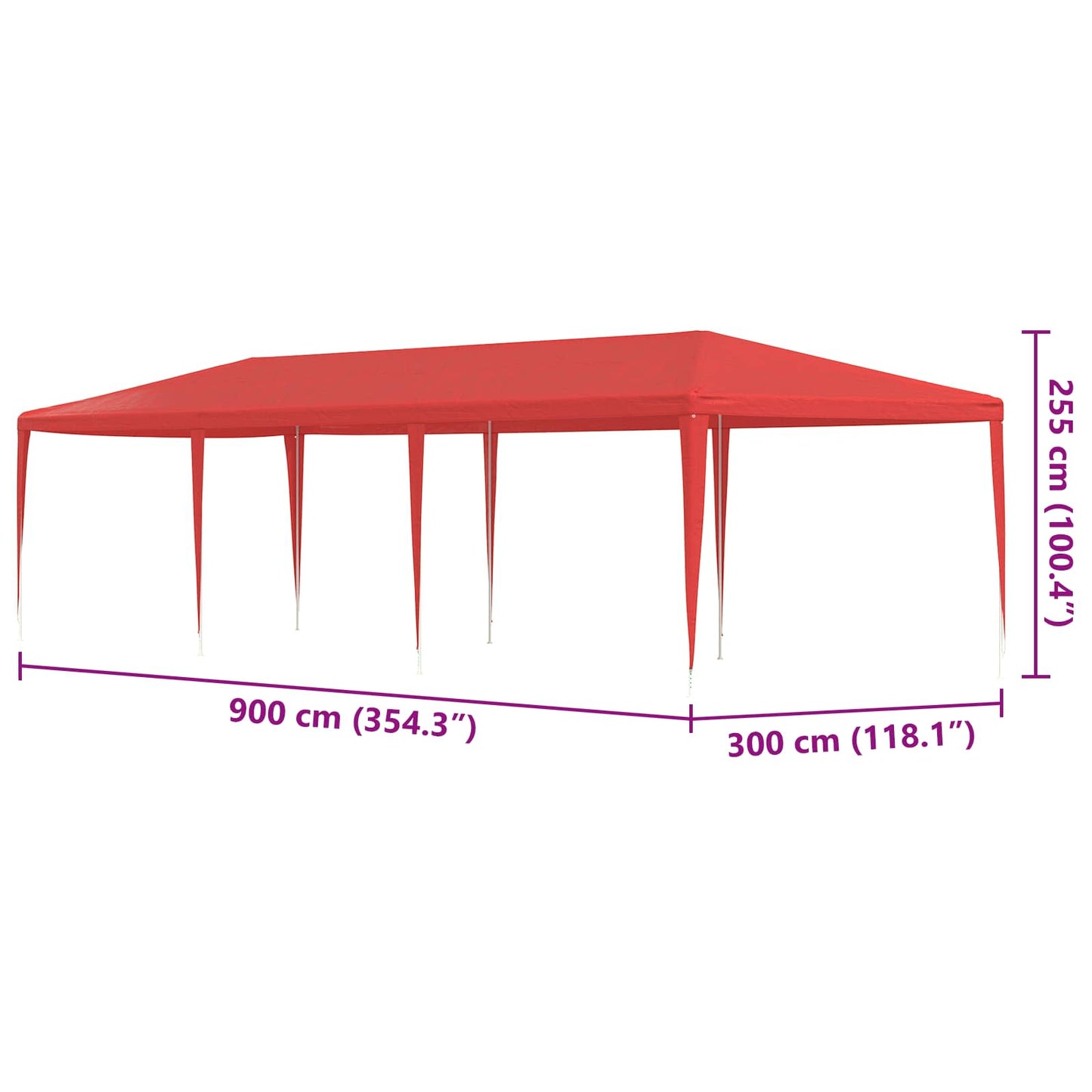 Party Tent Red 900 x 300 x 255 cm PE and Steel