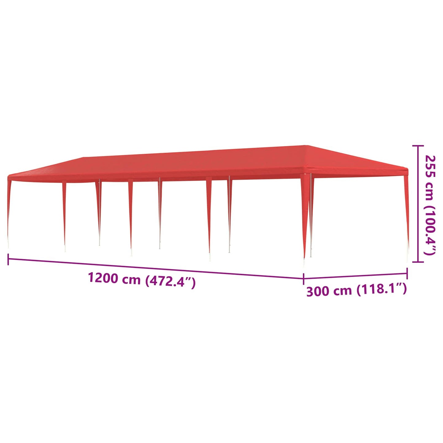 Party Tent Red 1200 x 300 x 255 cm PE and Steel
