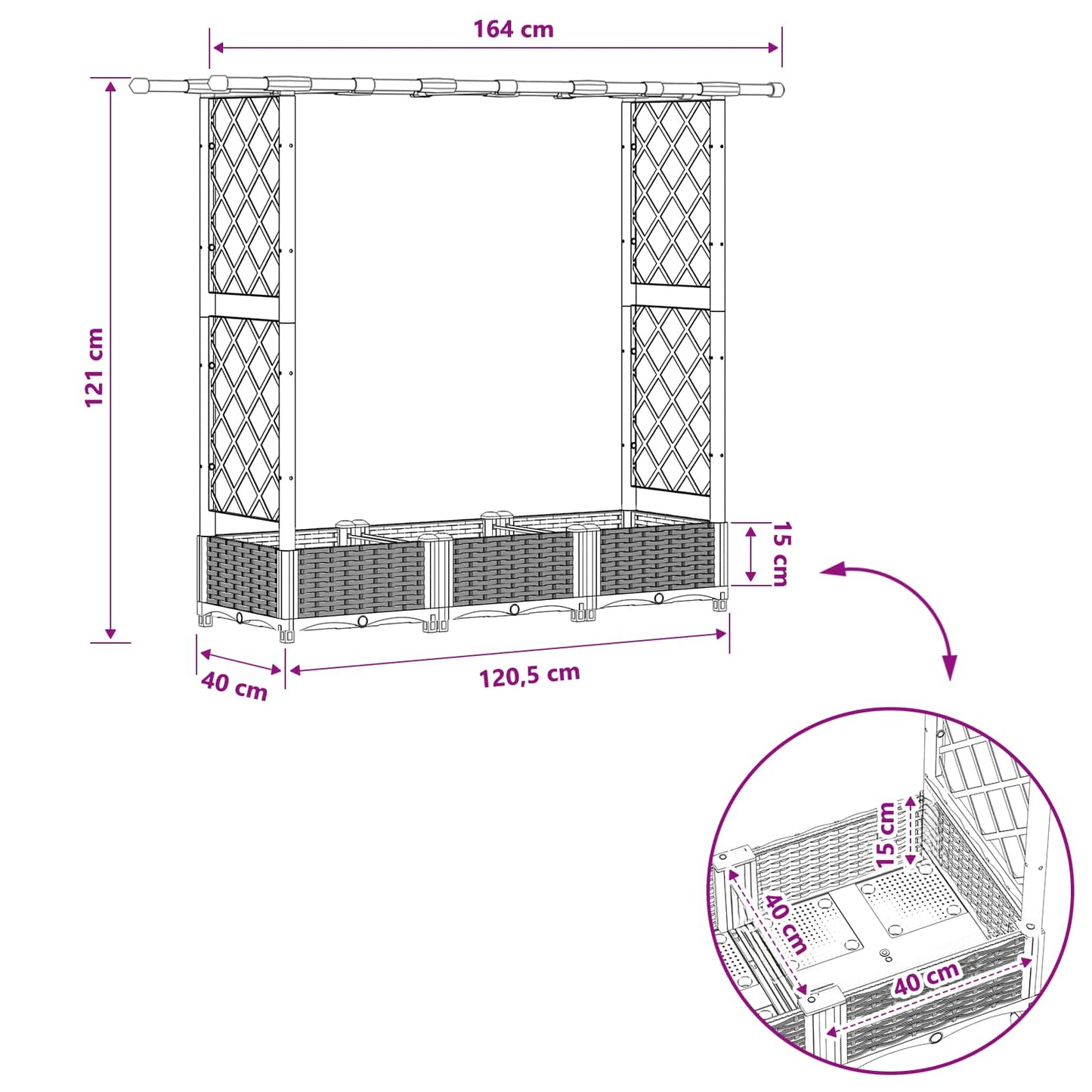 Raised Bed with Trellis and Roof Brown 164 x 40 x 123 cm PP
