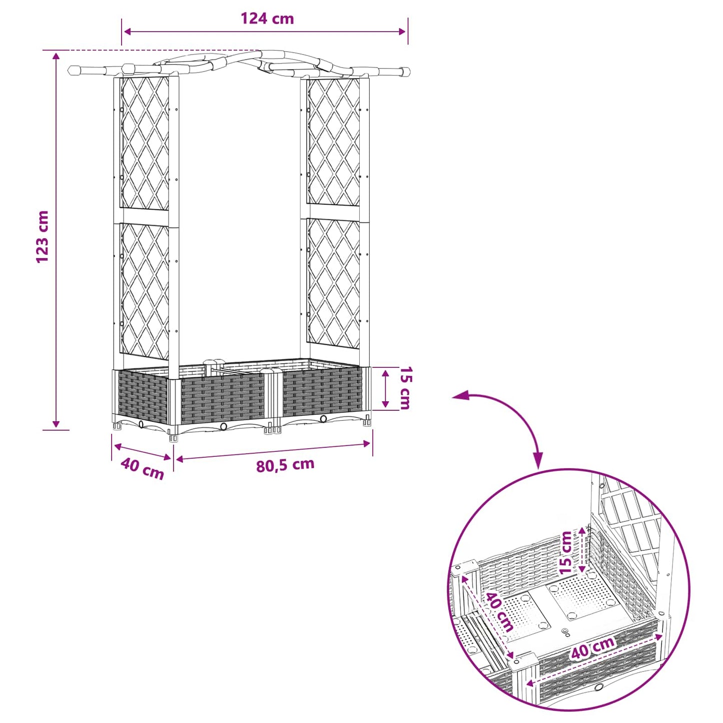 Raised Bed with Trellis and Roof Black 124 x 40 x 123 cm PP