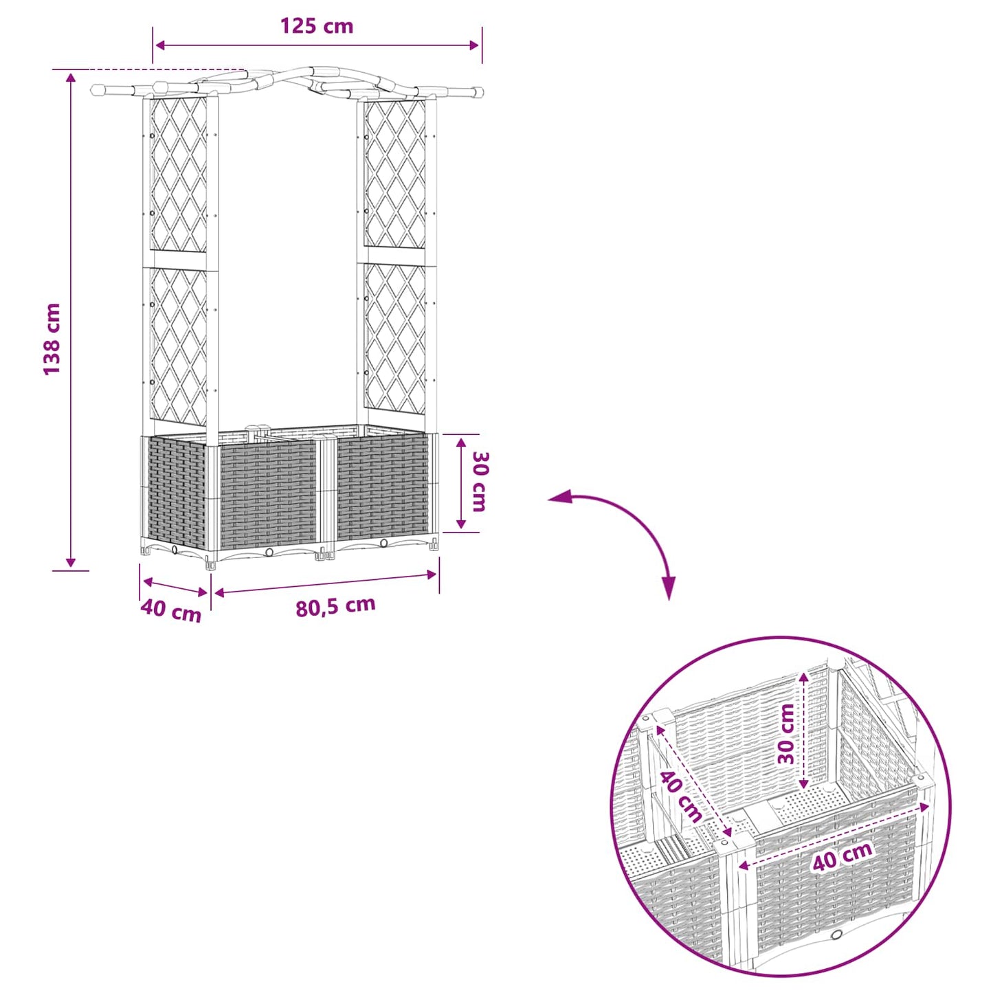 Raised Bed with Trellis and Roof Black 125 x 40 x 138 cm PP