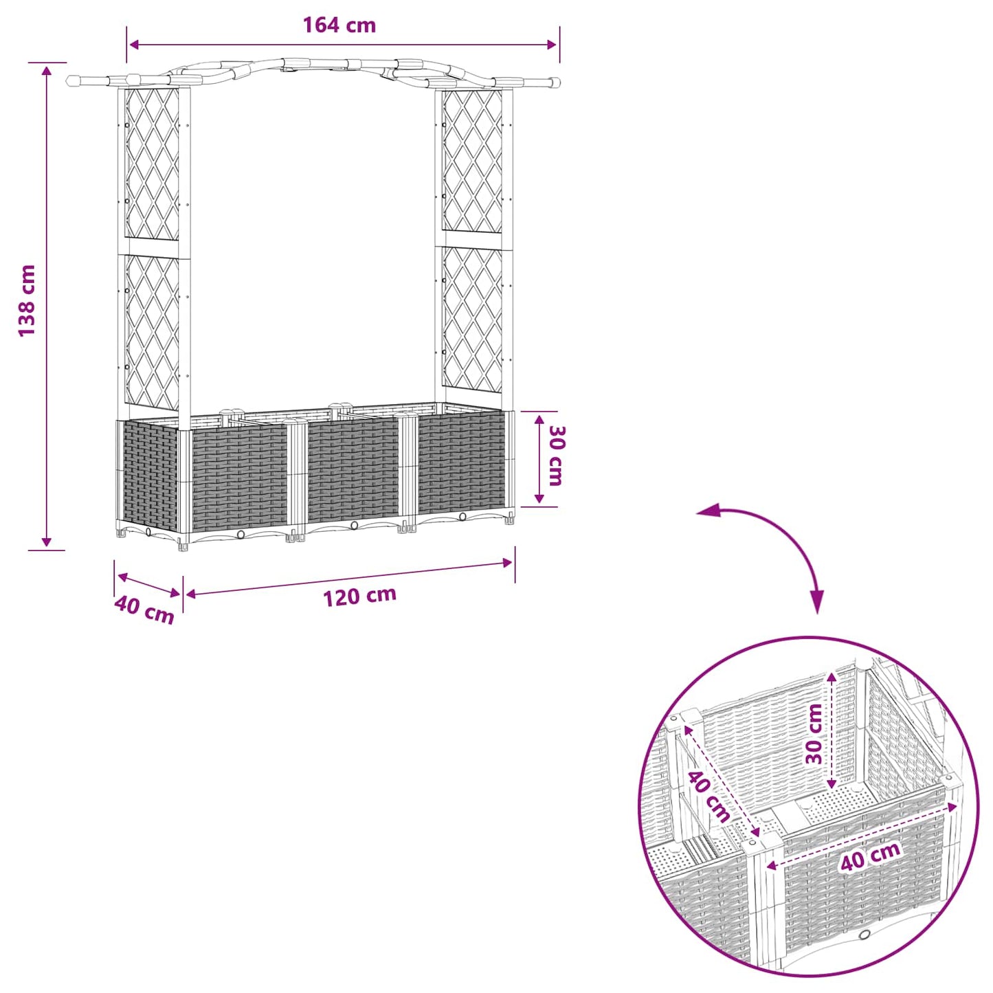 Raised Bed with Trellis and Roof Black 164 x 40 x 138 cm PP