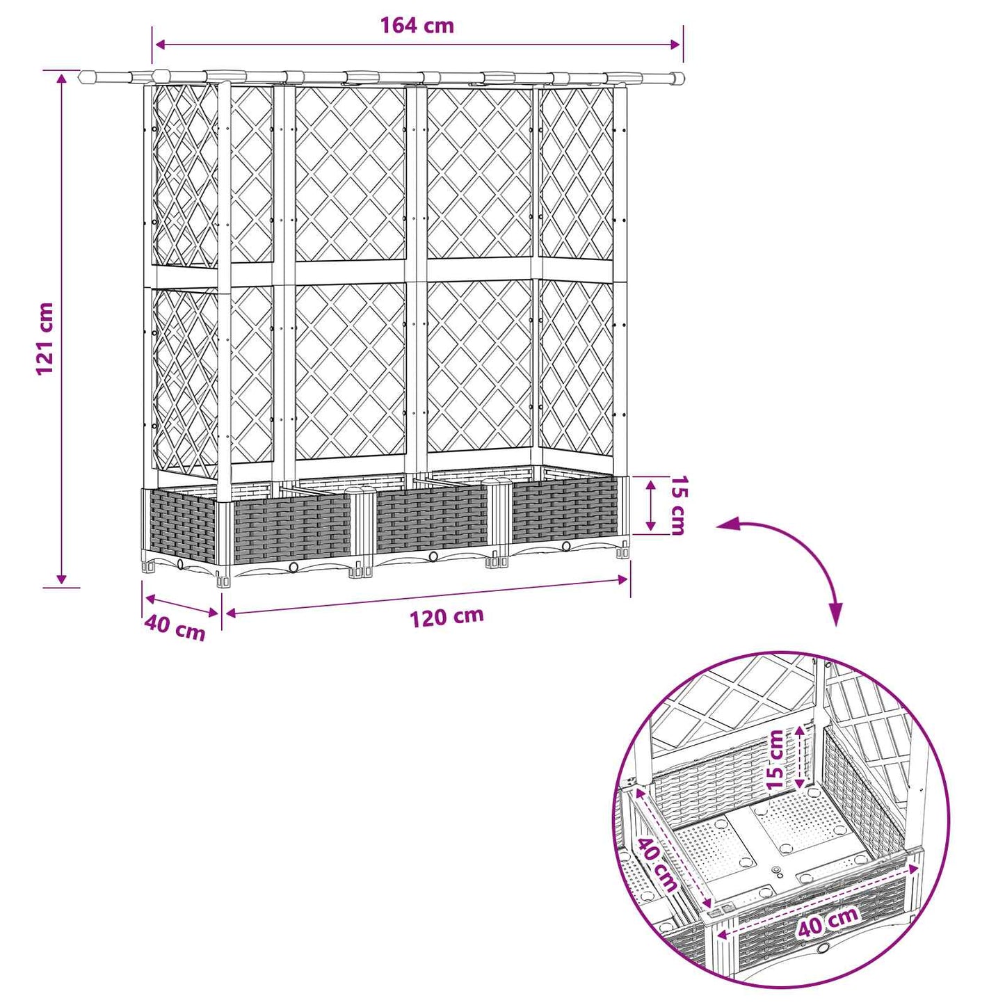 Raised Bed with Trellis and Roof Black 164 x 40 x 121 cm PP