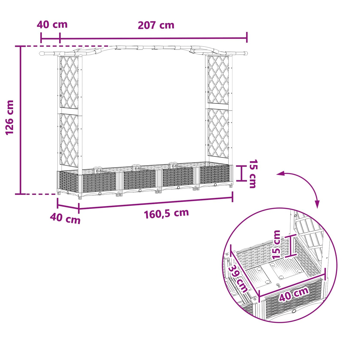 Raised Bed with Trellis and Roof Grey 207 x 40 x 126 cm PP