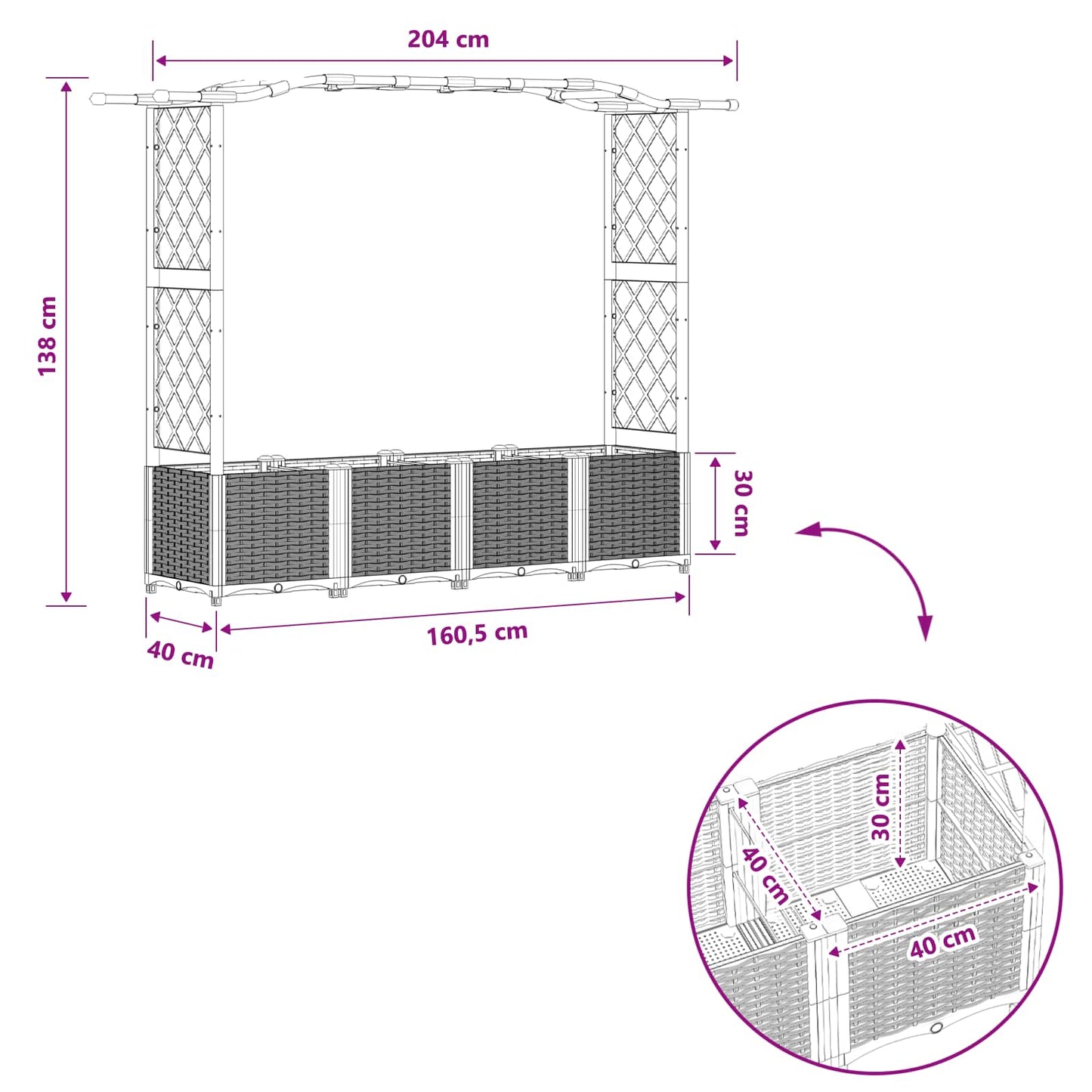 Raised Bed with Trellis and Roof Grey 204 x 40 x 138 cm PP