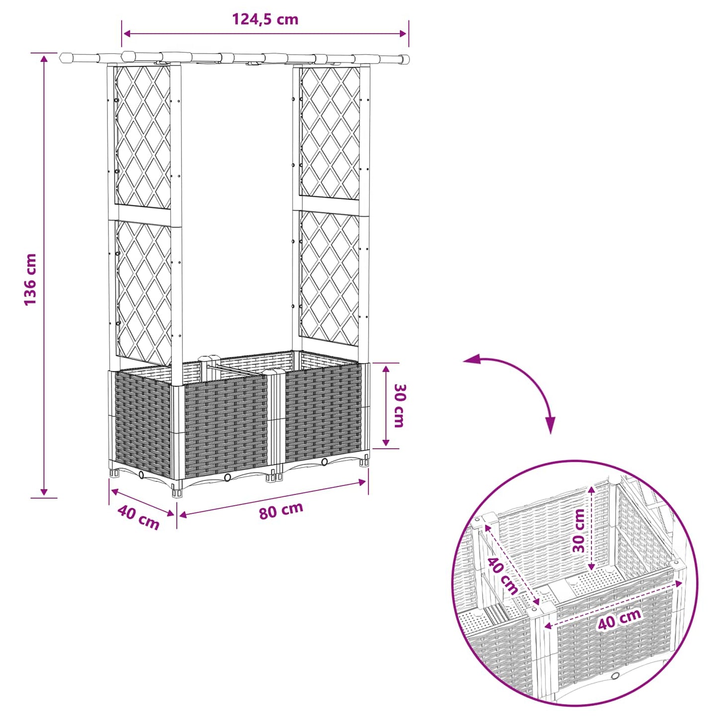 Raised Bed with Trellis and Roof Grey 124.5 x 40 x 136 cm PP