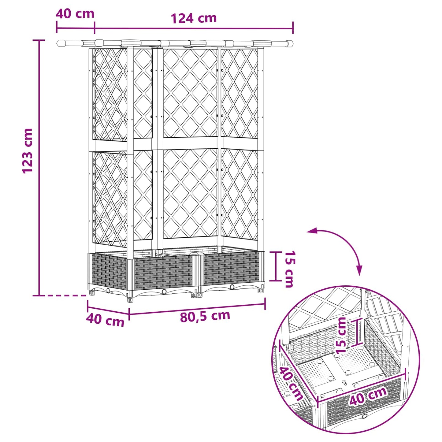 Raised Bed with Trellis and Roof Grey 124 x 40 x 123 cm PP