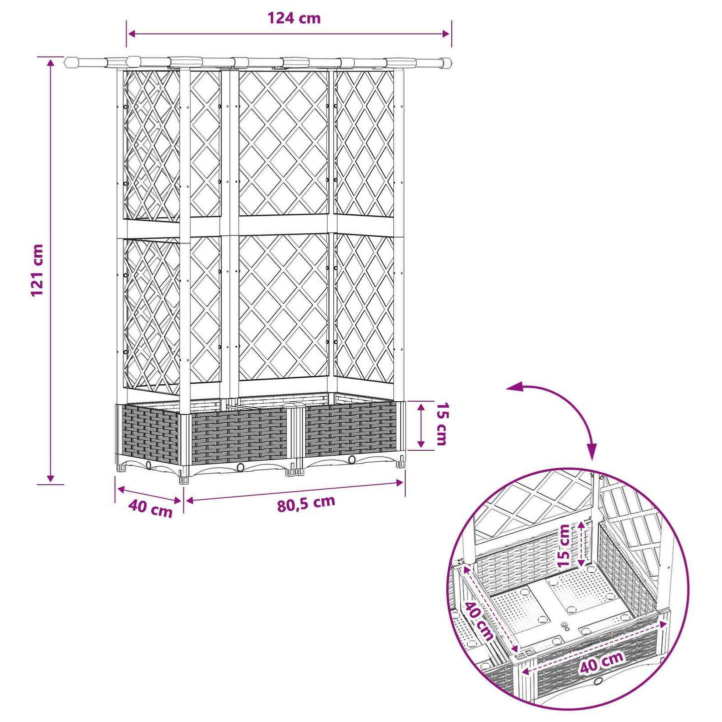 Raised Bed with Trellis and Roof Grey 124 x 40 x 121 cm PP