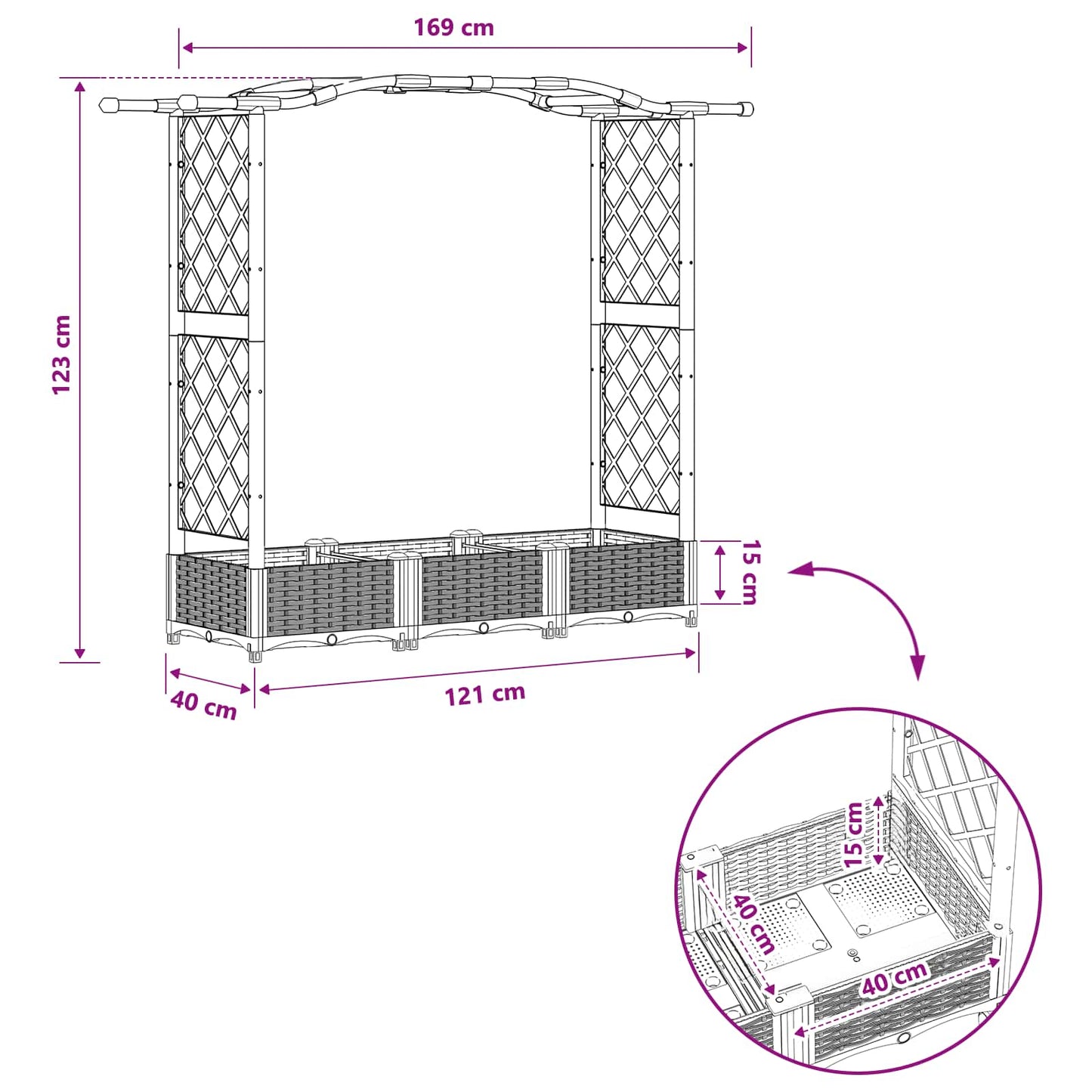 Raised Bed with Trellis and Roof Light Grey 169 x 40 x 125 cm