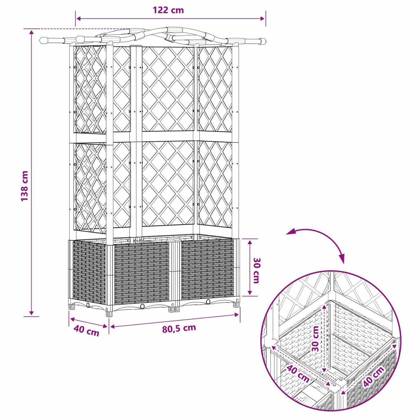 Raised Bed with Trellis and Roof Light Grey 122 x 40 x 138 cm