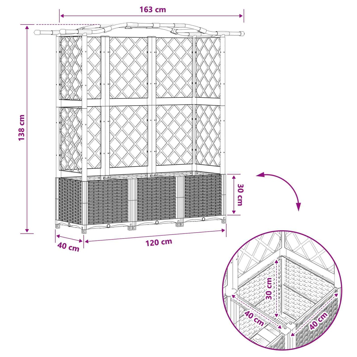 Raised Bed with Trellis and Roof Light Grey 163 x 40 x 138 cm