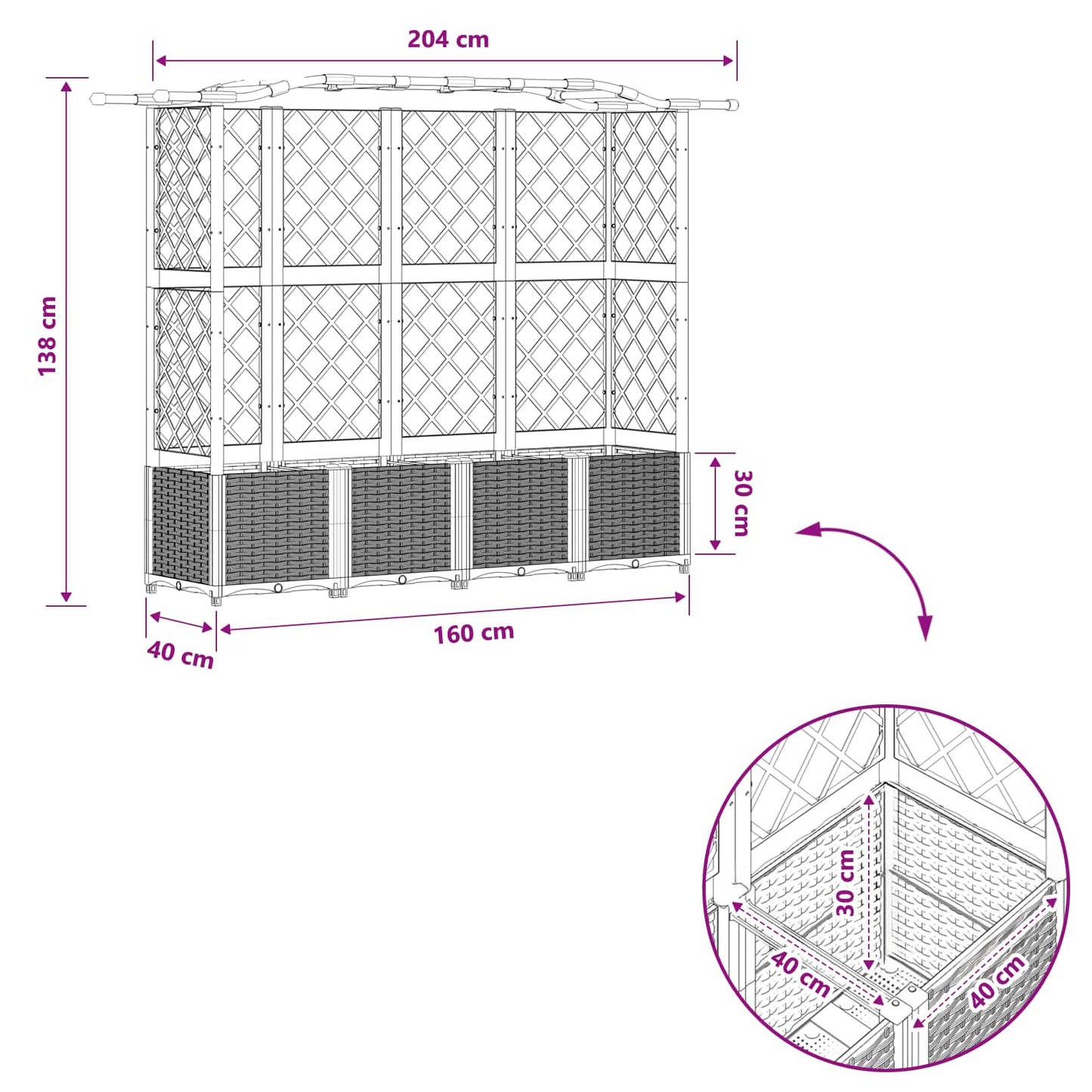 Raised Bed with Trellis and Roof Light Grey 204 x 40 x 138 cm