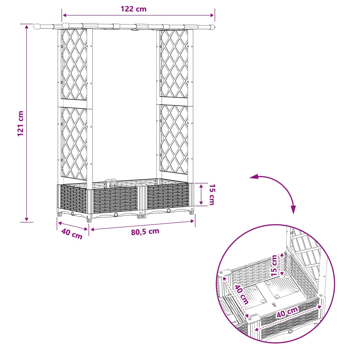 Raised Bed with Trellis and Roof Light Grey 122.5 x 40 x 121 cm