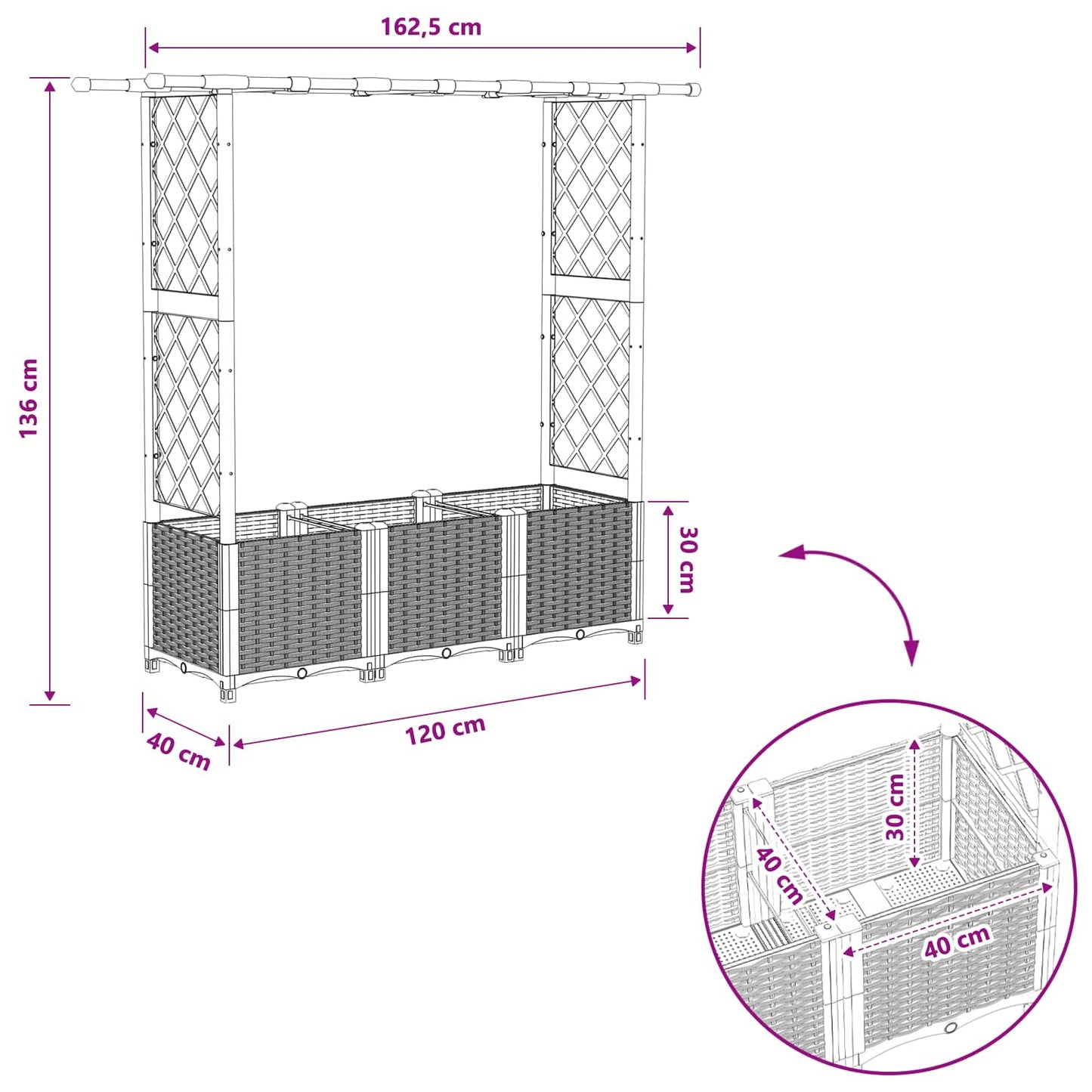 Raised Bed with Trellis and Roof Light Grey 162.5 x 40 x 136 cm