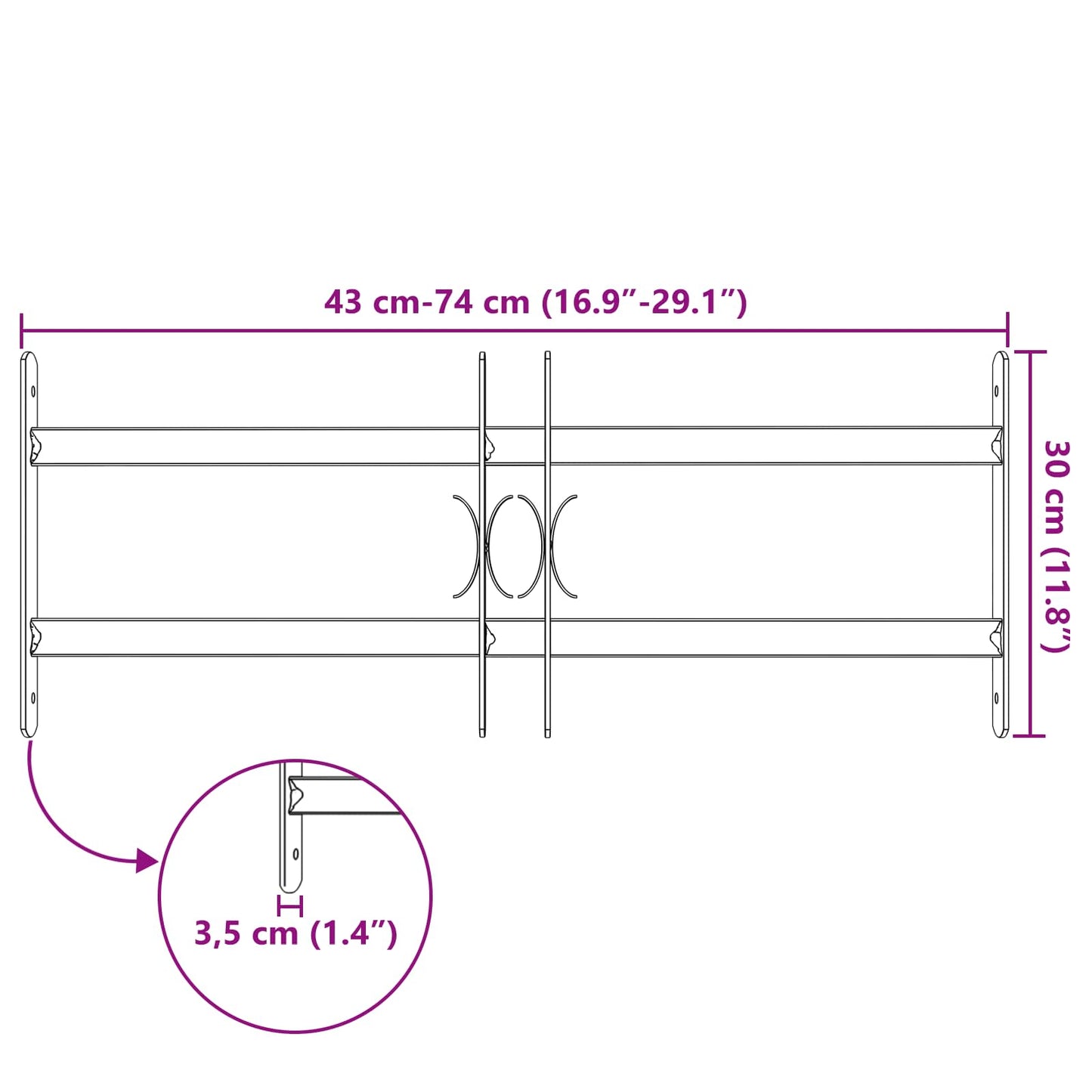 Security Grille for Windows with 2 Crossbars 3 pcs 430-740 mm
