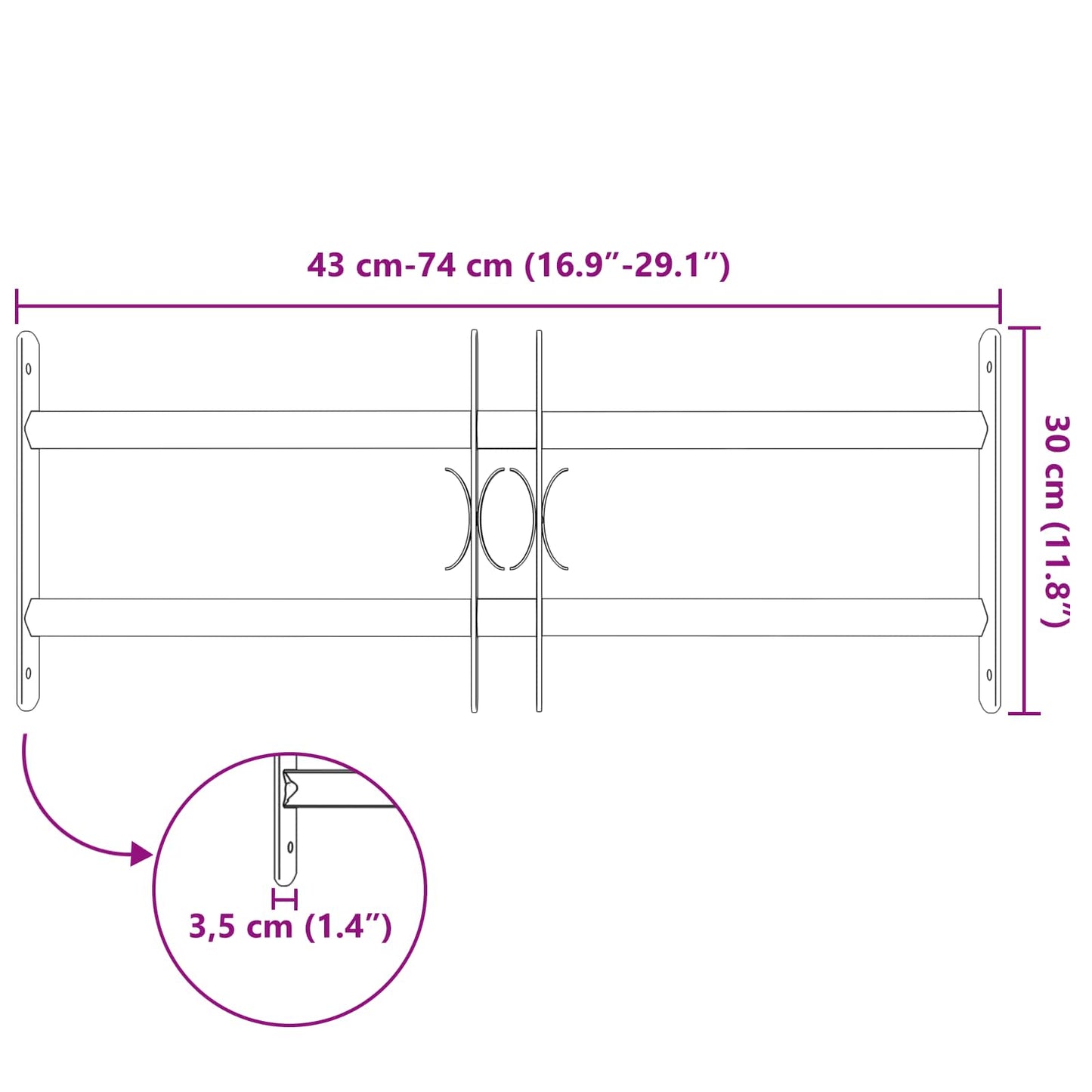 Security Grille for Windows with 2 Crossbars 3 pcs 43-74 cm