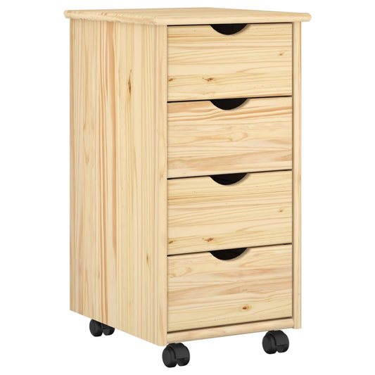 Rolling Cabinet 34 x 39 x 65.5 cm Solid Pine Wood Brown Rolling Cabinet 34 x 39 x 65.5 cm Solid Pine Wood Brown