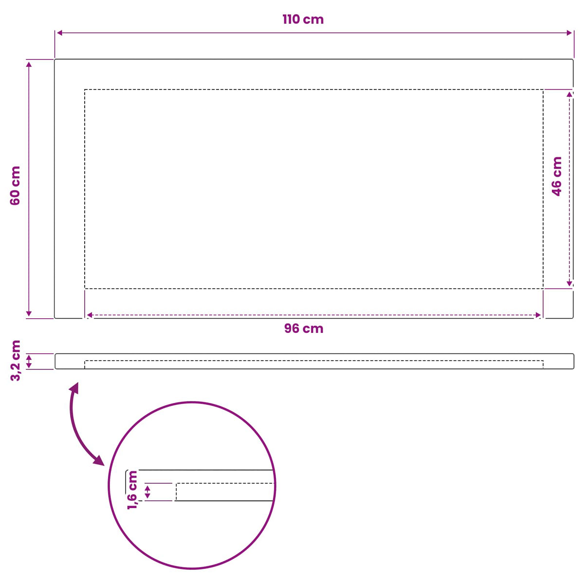 Rectangular Table Top 110 x 60 x 3.2 cm Rectangular