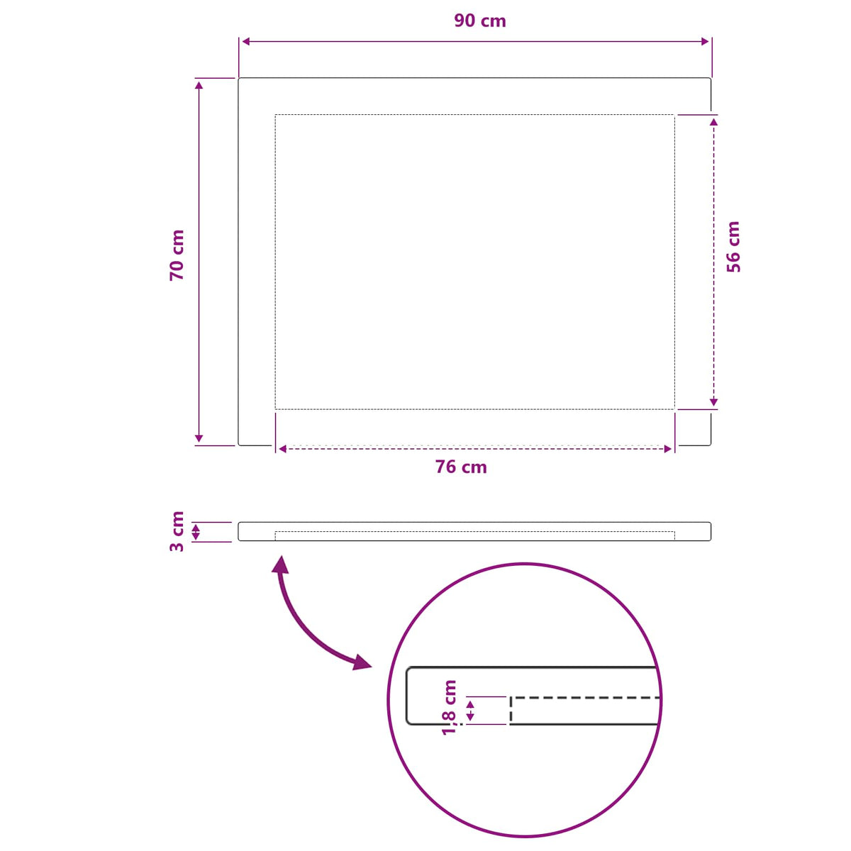 Rectangular Table Top 90 x 70 x 3.2 cm Rectangular