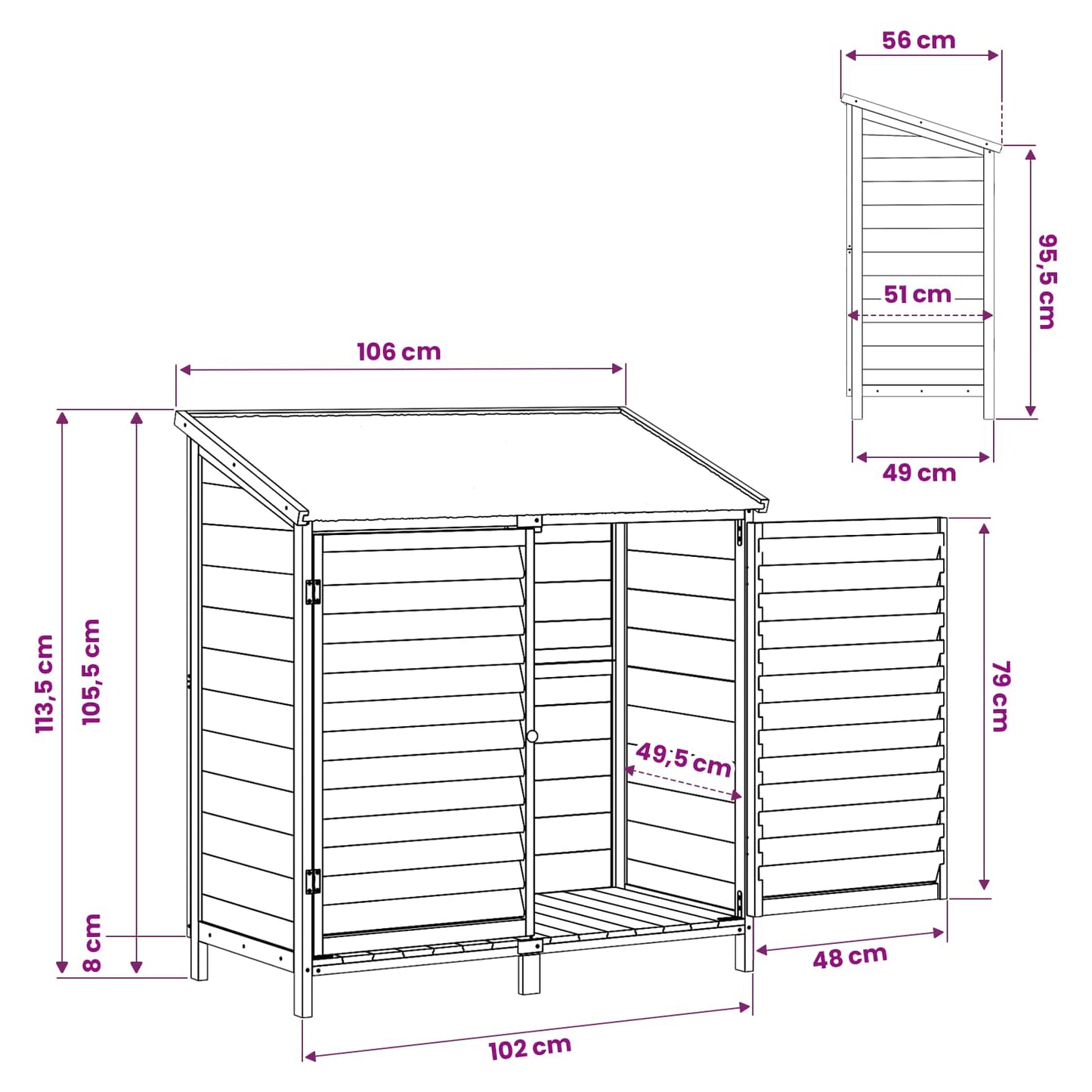 Garden Shed White 106 x 56 x 113.5 cm Solid Fir Wood
