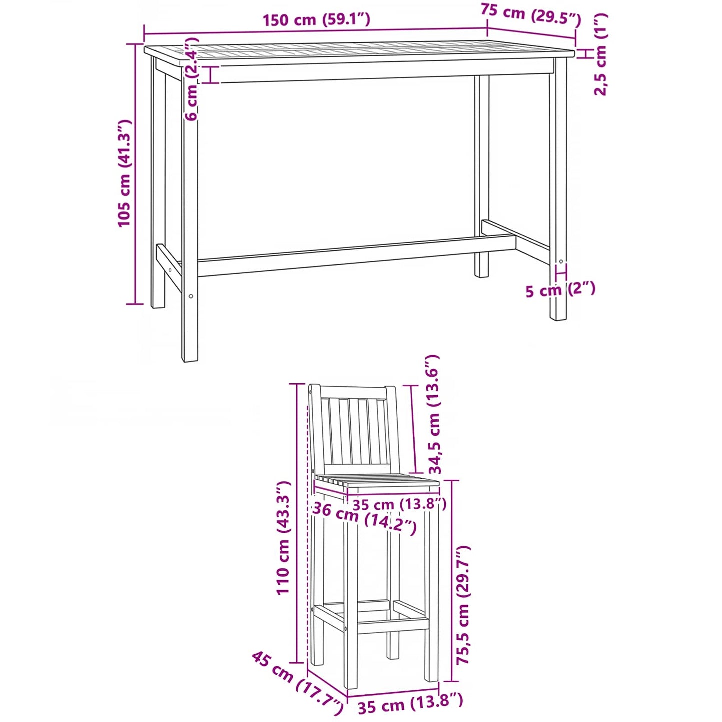 Outdoor Bar Set 5 pcs Natural Solid Teak Wood