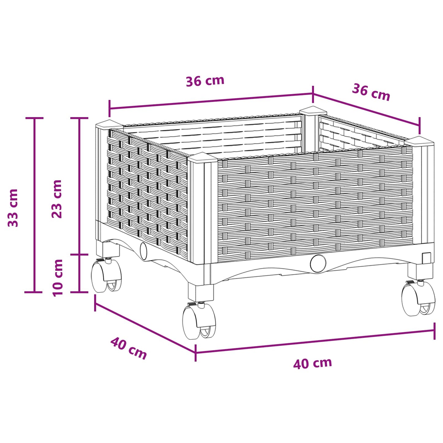Garden Planter with Wheels Brown 40 x 40 x 29 cm PP