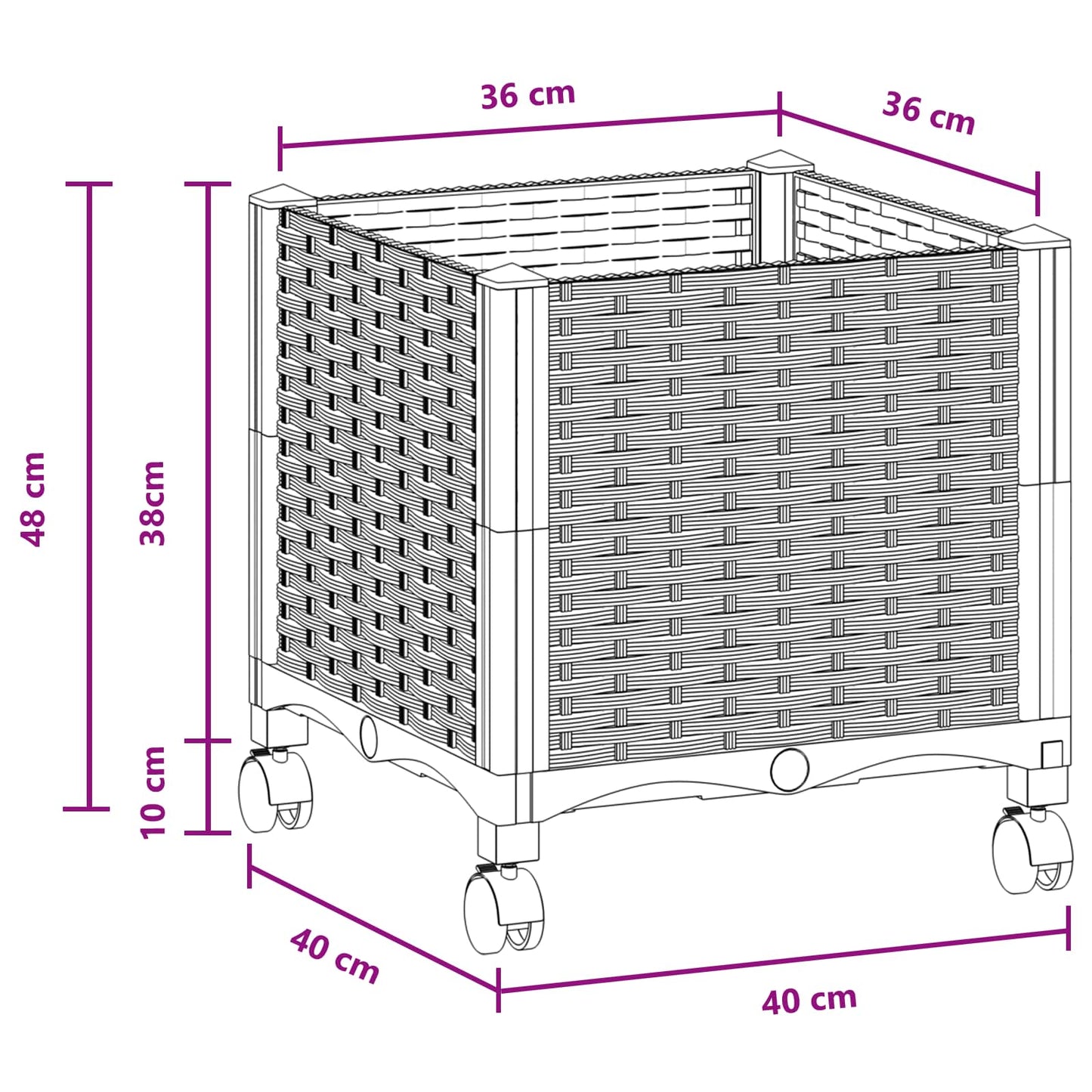 Garden Planter with Wheels Black 40 x 40 x 44 cm PP