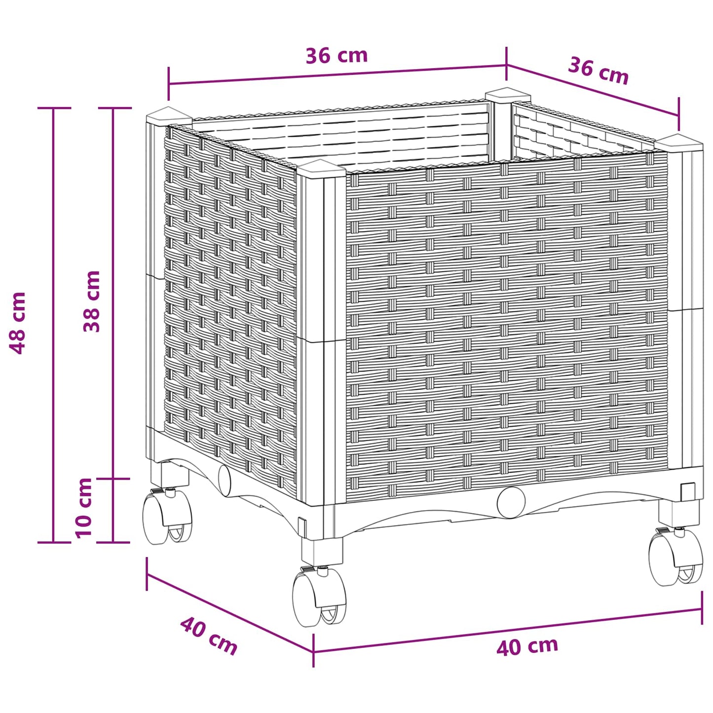 Garden Planter with Wheels Light Grey 40 x 40 x 48 cm PP