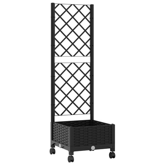Garden Planter with Trellis&Wheels Black 40 x 40 x 131.5 cm PP Garden Planter with Trellis&Wheels Black 40 x 40 x 131.5 cm PP