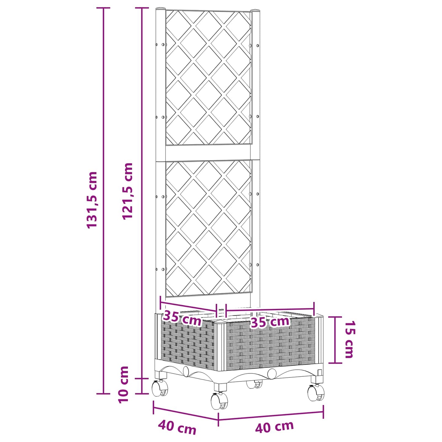 Garden Planter with Trellis&Wheels Blue Grey 40 x 40 x 131.5 cm