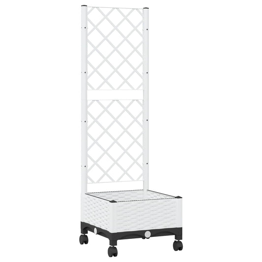 Garden Planter with Trellis&Wheels White 40 x 40 x 131.5 cm PP Garden Planter with Trellis&Wheels White 40 x 40 x 131.5 cm PP
