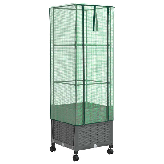 Garden Planter with Greenhouse Cover&Wheels Light Grey PP Garden Planter with Greenhouse Cover&Wheels Light Grey PP