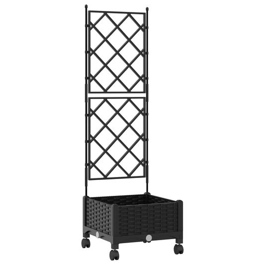 Garden Planter with Trellis&Wheels Black 40 x 40 x 131.5 cm PP Garden Planter with Trellis&Wheels Black 40 x 40 x 131.5 cm PP
