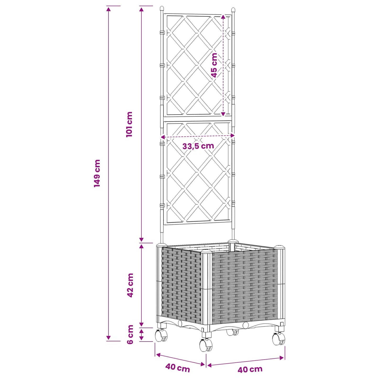 Garden Planter with Trellis&Wheels Brown 40 x 40 x 149 cm PP