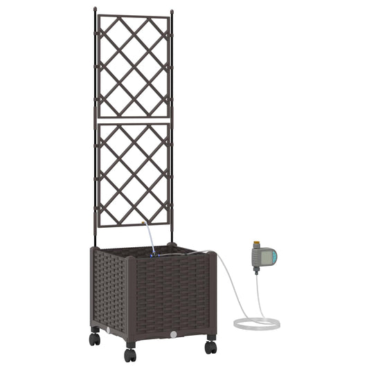 Garden Planter with Irrigation&Wheels Brown 40 x 40 x 148 cm PP Garden Planter with Irrigation&Wheels Brown 40 x 40 x 148 cm PP