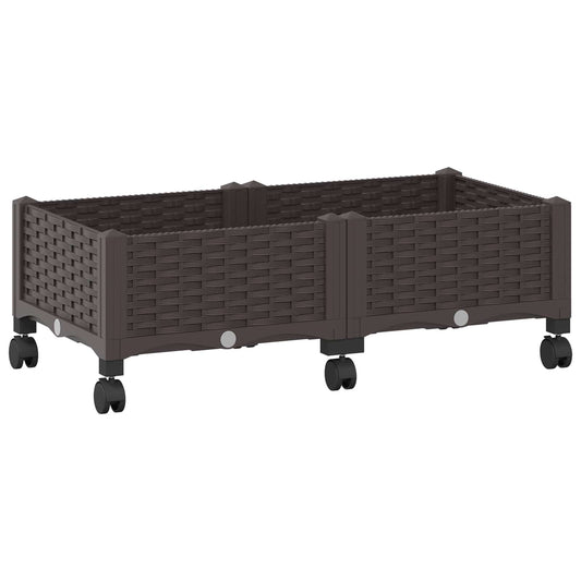 Garden Planter with Wheels Brown 80 x 40 x 29 cm PP Garden Planter with Wheels Brown 80 x 40 x 29 cm PP