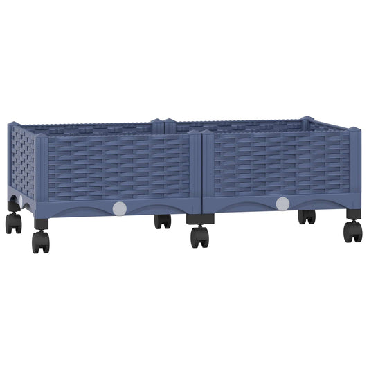 Garden Planter with Wheels Blue Grey 80 x 40 x 33 cm PP Garden Planter with Wheels Blue Grey 80 x 40 x 33 cm PP