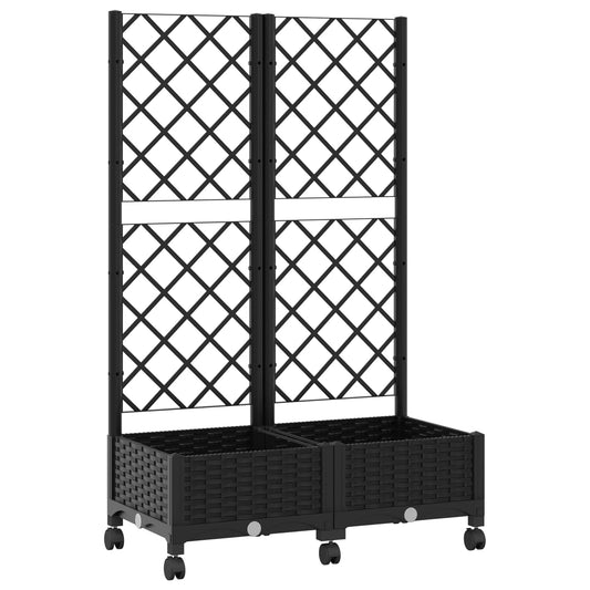 Garden Planter with Trellis&Wheels Black 80 x 40 x 131.5 cm PP Garden Planter with Trellis&Wheels Black 80 x 40 x 131.5 cm PP