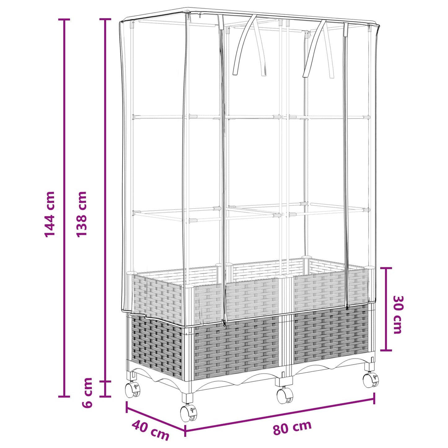 Garden Planter with Greenhouse Cover&Wheels 2 pcs Brown PP
